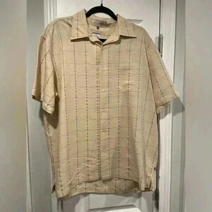NWT Geoffrey Beene Men’s Beige Plaid Short Sleeve Collared Button Down Size 16